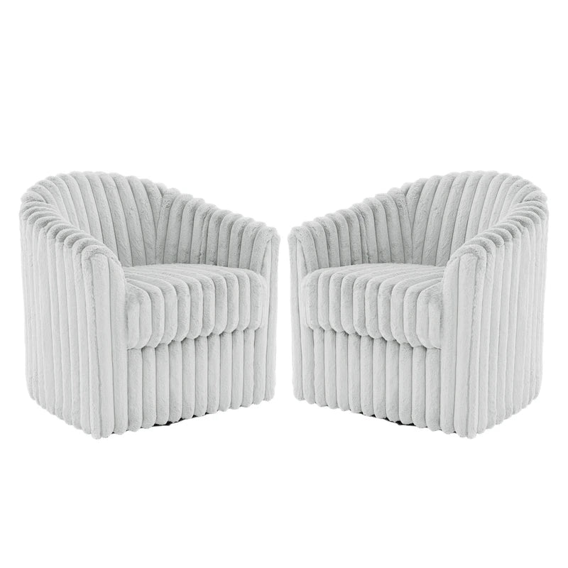 Faux Rabbit Fur Accent Chair 360-degree Swivel Barrel Chairs Set of 2