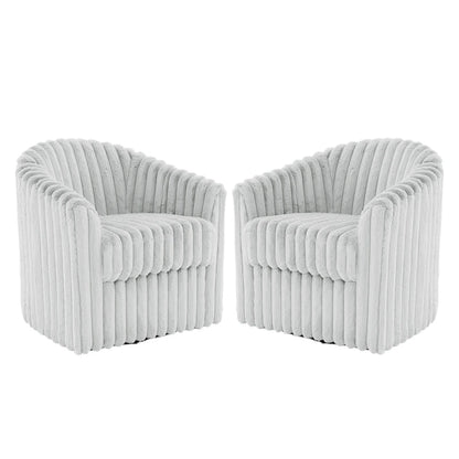 Faux Rabbit Fur Accent Chair 360-degree Swivel Barrel Chairs Set of 2