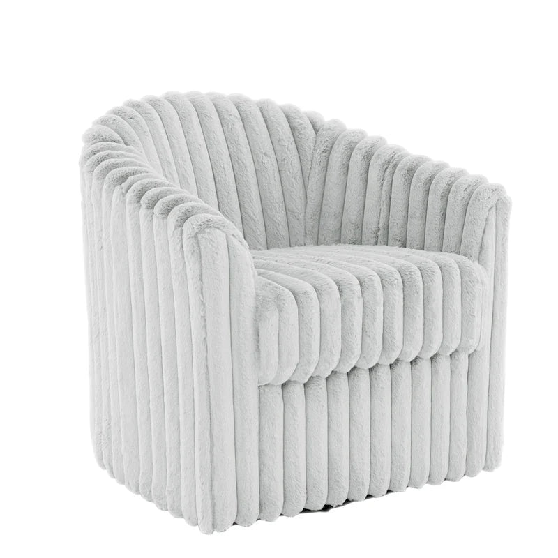 Faux Rabbit Fur Accent Chair 360-degree Swivel Barrel Chairs Set of 2