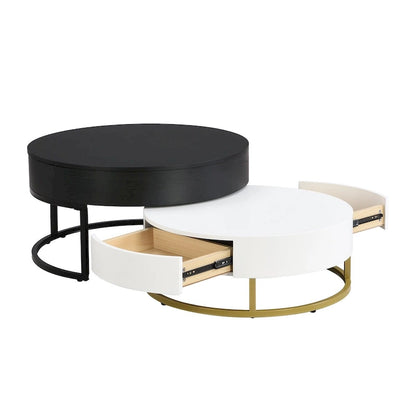 Modern Round Lift-top Nesting Coffee Tables with 2 Drawers