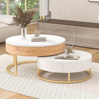Modern Round Lift-top Nesting Coffee Tables with 2 Drawers