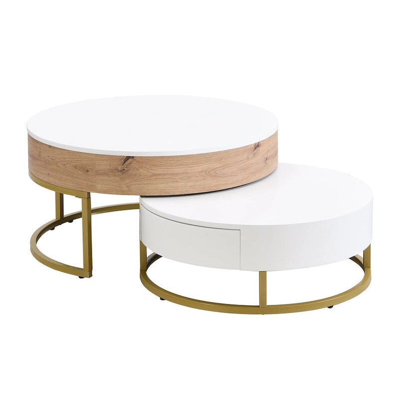 Modern Round Lift-top Nesting Coffee Tables with 2 Drawers