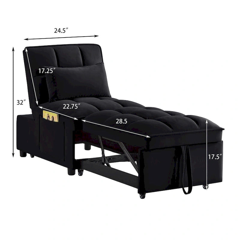 Convertible Recliners with Adjustable Backrest, Pillows and Pockets