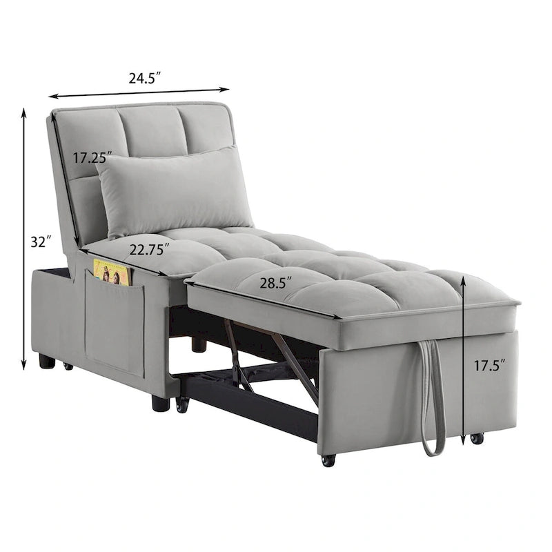 Convertible Recliners with Adjustable Backrest, Pillows and Pockets
