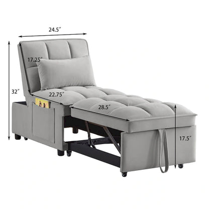 Convertible Recliners with Adjustable Backrest, Pillows and Pockets