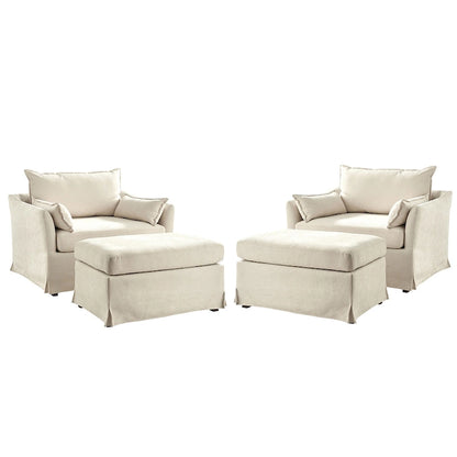Sophie Modern Oversized Slipcovered Armchair with Ottoman and Lockable Rear Wheels Set of 2 by HULALA HOME