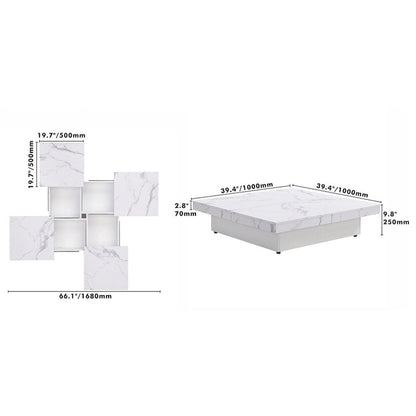 Square Marble Veneer Coffee Table Sliding Top with Storage