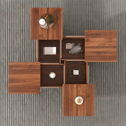 Square Marble Veneer Coffee Table Sliding Top with Storage