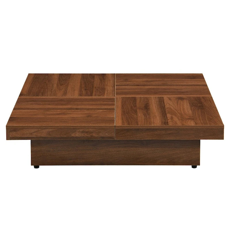 Square Marble Veneer Coffee Table Sliding Top with Storage