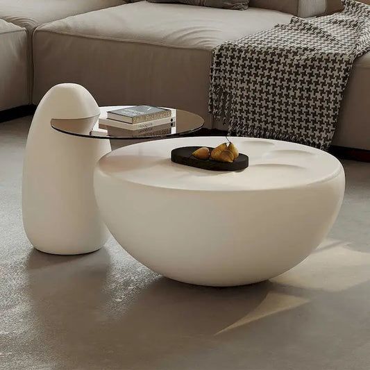 Nesting 42  Modern Round Creamy White Coffee Table, 2 pieces for Living Room - 62