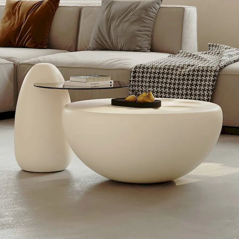 Nesting 42  Modern Round Creamy White Coffee Table, 2 pieces for Living Room - 62