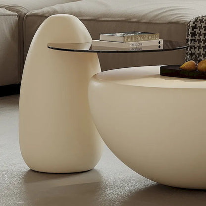Nesting 42  Modern Round Creamy White Coffee Table, 2 pieces for Living Room - 62