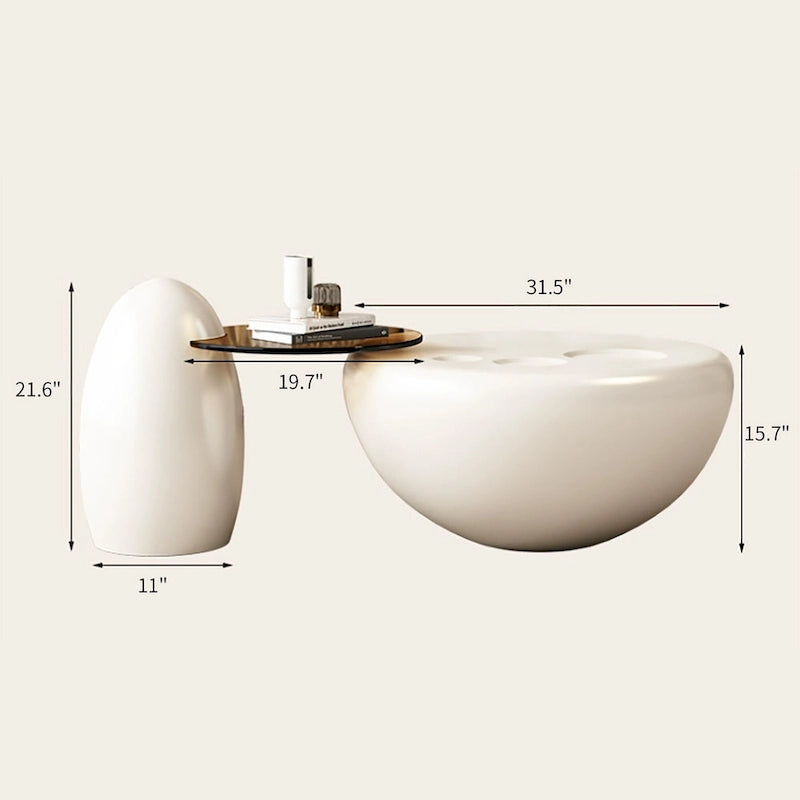 Nesting 42  Modern Round Creamy White Coffee Table, 2 pieces for Living Room - 62