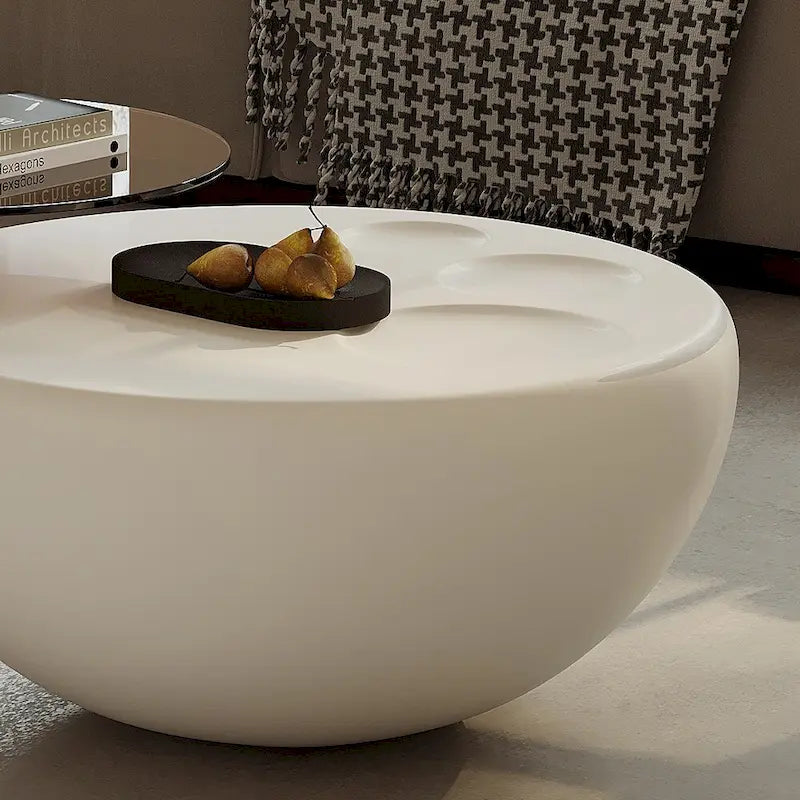 Nesting 42  Modern Round Creamy White Coffee Table, 2 pieces for Living Room - 62