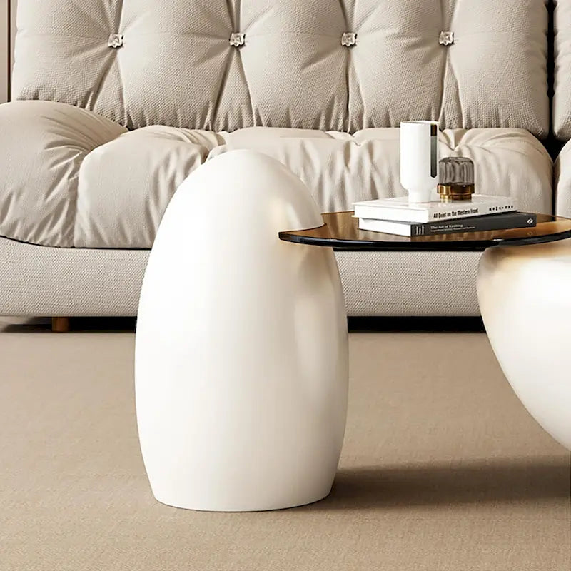 Nesting 42  Modern Round Creamy White Coffee Table, 2 pieces for Living Room - 62