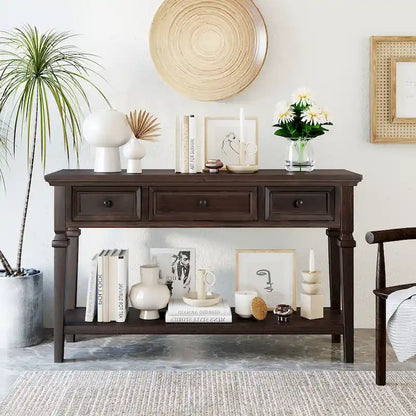 Classic Console Table with 3 Top Drawers and Open Style Bottom Shelf