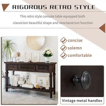 Classic Console Table with 3 Top Drawers and Open Style Bottom Shelf