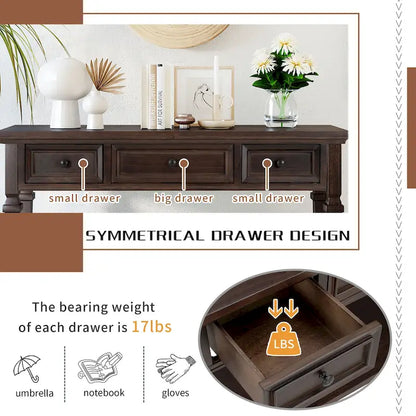 Classic Console Table with 3 Top Drawers and Open Style Bottom Shelf