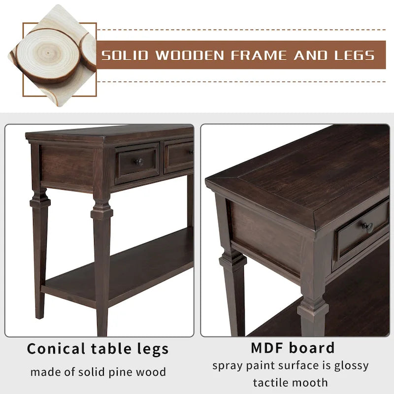 Classic Console Table with 3 Top Drawers and Open Style Bottom Shelf