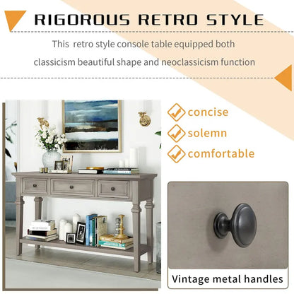 Classic Console Table with 3 Top Drawers and Open Style Bottom Shelf