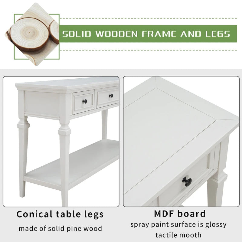 Classic Console Table with 3 Top Drawers and Open Style Bottom Shelf