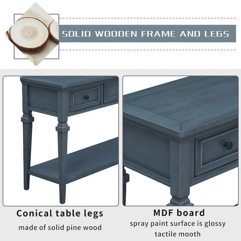 Classic Console Table with 3 Top Drawers and Open Style Bottom Shelf