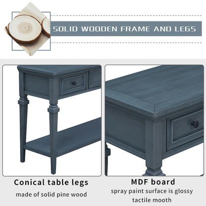 Classic Console Table with 3 Top Drawers and Open Style Bottom Shelf