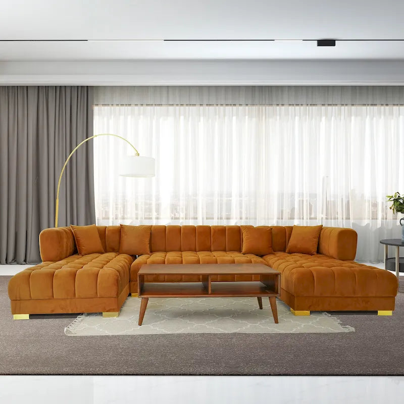 Elegante 3-Piece Velvet U-Shaped Corner Sectional Sofa