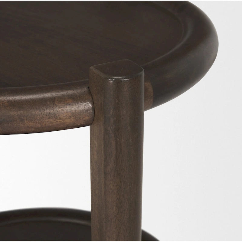 Romi Dark Brown Wood w/ Bottom Shelf Round Accent Table - 23.5L x 23.5W x 26.0H
