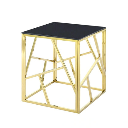 Metal Frame Tempered Glass End Table with Storage Space