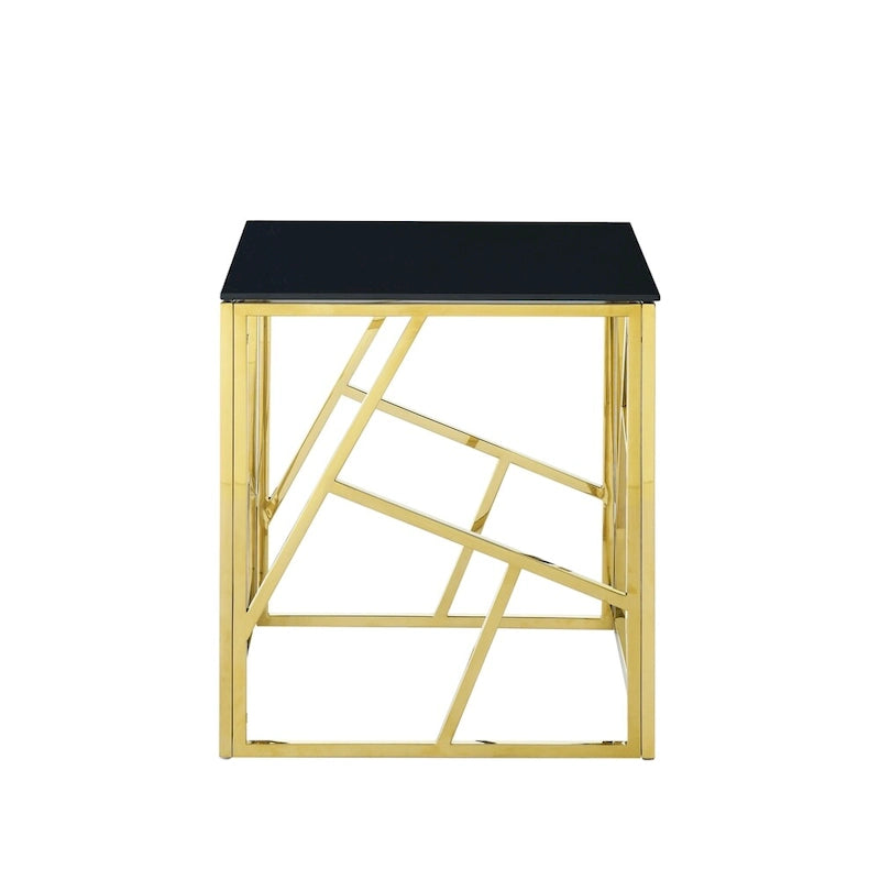 Metal Frame Tempered Glass End Table with Storage Space
