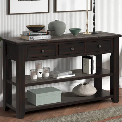 48  Solid Pine Wood Top Console Table with Drawers and Shelve