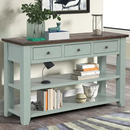 48  Solid Pine Wood Top Console Table with Drawers and Shelve