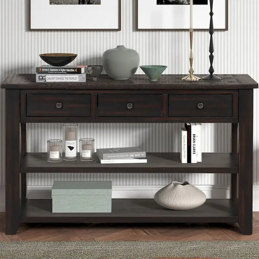 48  Solid Pine Wood Top Console Table with Drawers and Shelve