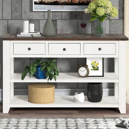 48  Solid Pine Wood Top Console Table with Drawers and Shelve
