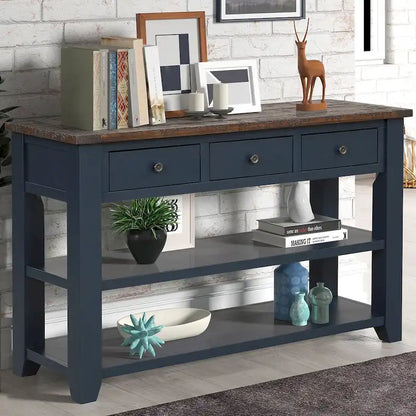 48  Solid Pine Wood Top Console Table with Drawers and Shelve