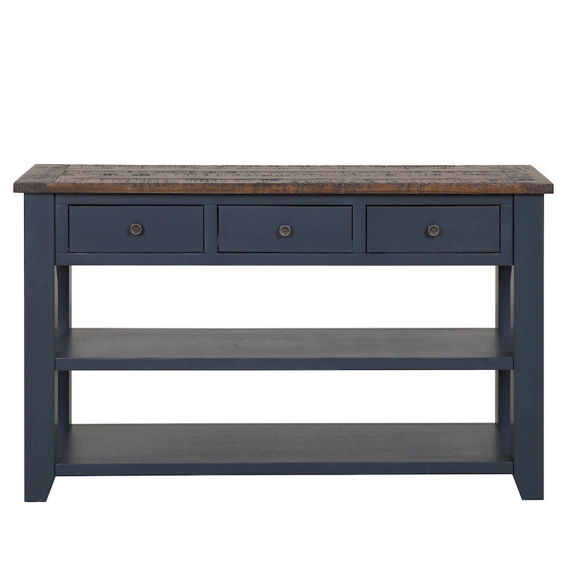 48  Solid Pine Wood Top Console Table with Drawers and Shelve