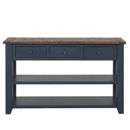 48  Solid Pine Wood Top Console Table with Drawers and Shelve