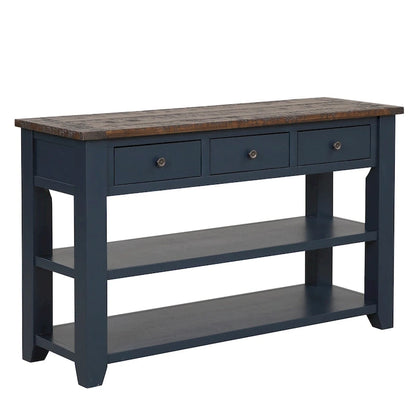 48  Solid Pine Wood Top Console Table with Drawers and Shelve