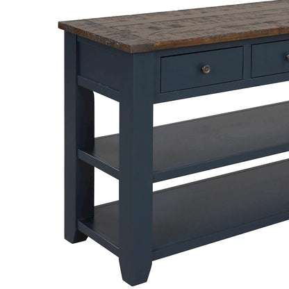 48  Solid Pine Wood Top Console Table with Drawers and Shelve