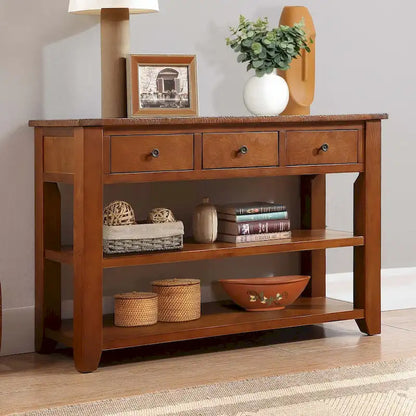 48  Solid Pine Wood Top Console Table with Drawers and Shelve