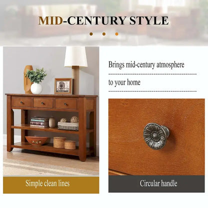 48  Solid Pine Wood Top Console Table with Drawers and Shelve