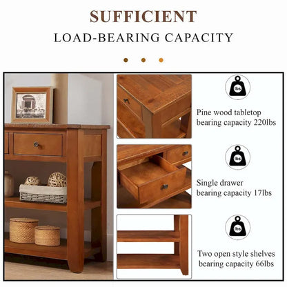 48  Solid Pine Wood Top Console Table with Drawers and Shelve