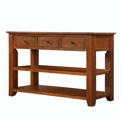 48  Solid Pine Wood Top Console Table with Drawers and Shelve