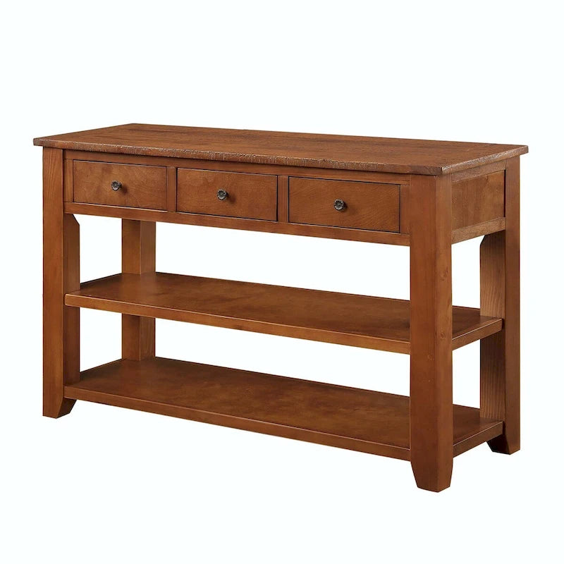 48  Solid Pine Wood Top Console Table with Drawers and Shelve