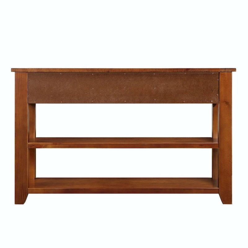 48  Solid Pine Wood Top Console Table with Drawers and Shelve