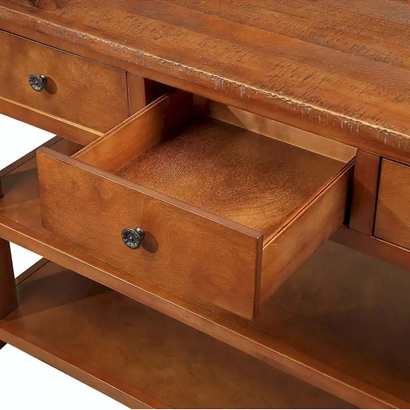48  Solid Pine Wood Top Console Table with Drawers and Shelve