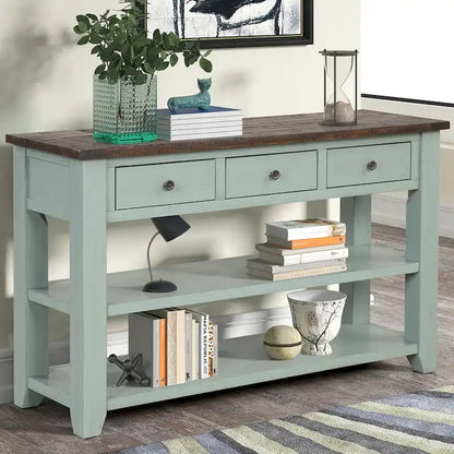 48  Solid Pine Wood Top Console Table with Drawers and Shelve