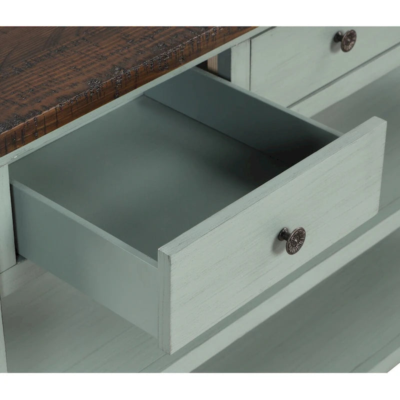 48  Solid Pine Wood Top Console Table with Drawers and Shelve