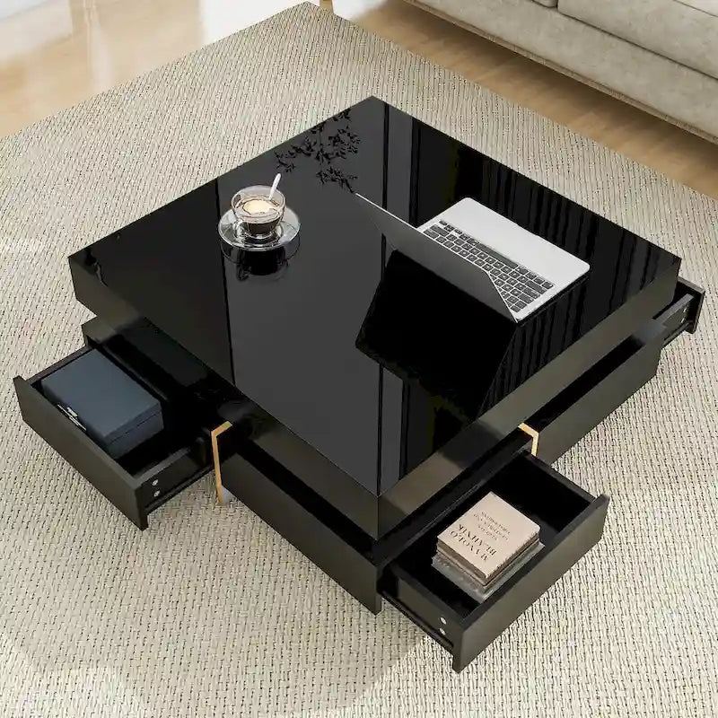 Modern High Gloss Coffee Table with 4 Drawers